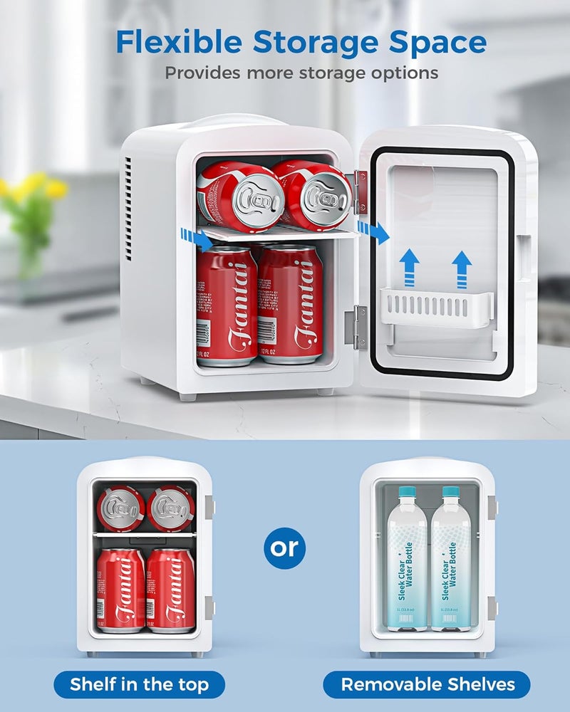 Electactic 4L/6 Cans Mini Fridge, Portable Compact Refrigerator, Small Skin Care Fridge, Food and Drinks, Small Cooler for Bedroom, Dorm, Car, Office, White - Image 5